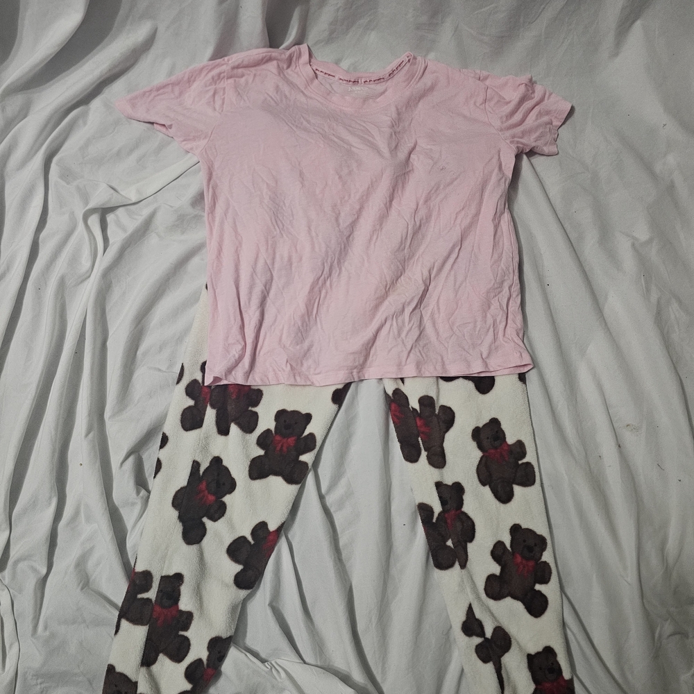 Charming Pink Kids Pajama Set with Teddy Bear Design